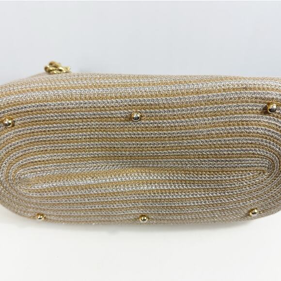 Eric Javits NY Womens Metallic Raffia Double Chain-Link Strap Purse Gold Silver - Picture 4 of 12